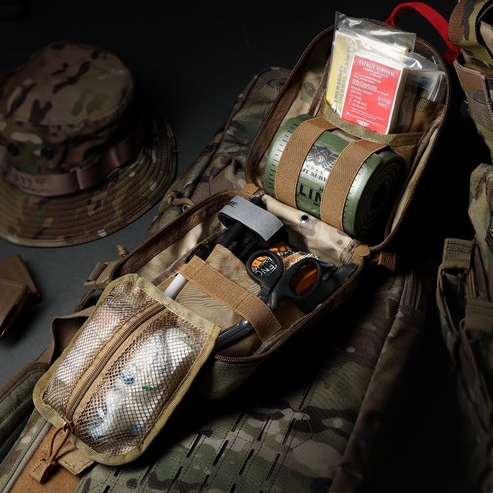 EVERLIT Emergency Trauma Kit, CAT GEN-7 Tourniquet 36" Splint, Military Combat Tactical IFAK for Critical Wounds First Aid, Gun Shots, Severe Bleeding Control (Camouflage)