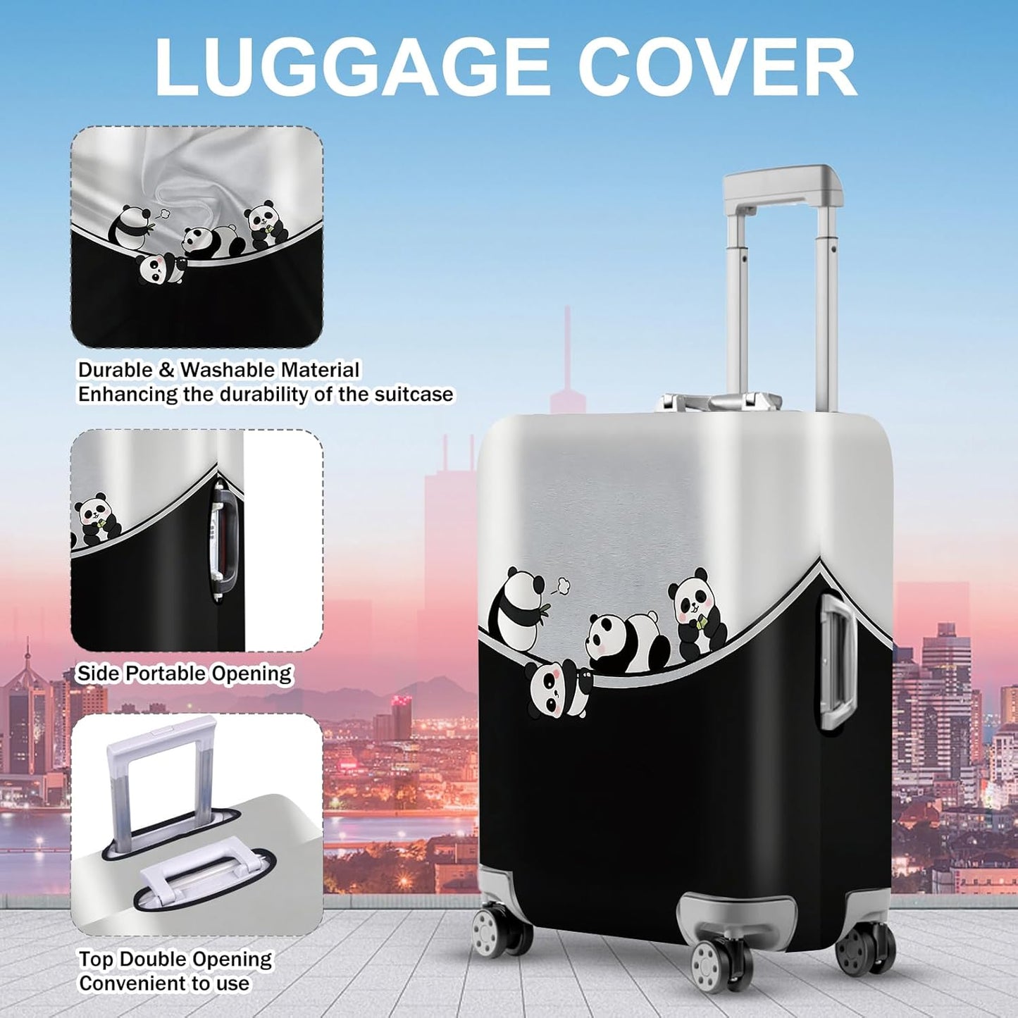 ANNA QUEEN Panda Family Luggage Cover, Cute Panda Design Suitcase Protector, Stretchable Washable Travel Sleeve for 24-26 Inch Luggage