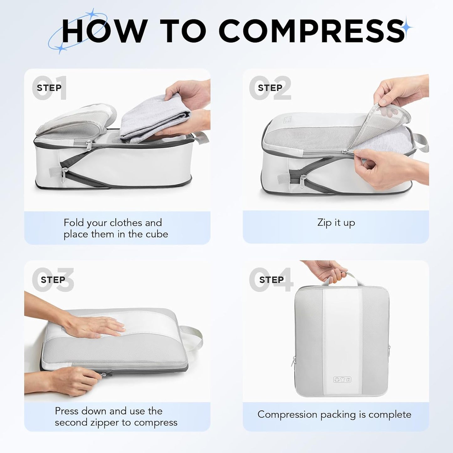10 Set Compression Packing Cubes for Travel Essentials,Compressible Expandable Packing Cubes for Suitcase,OlarHike Luggage Organizer Bags for Travel,Handy Helper for Organizing Clothes(White)
