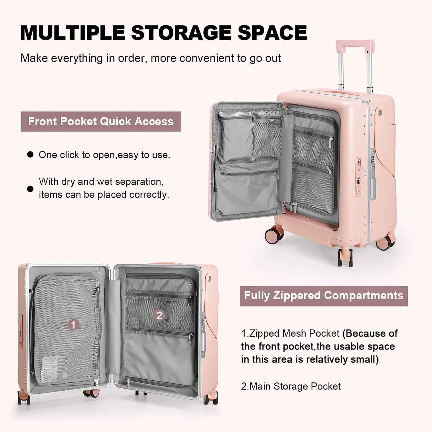 Ride On Luggage with Foldable Seat for Kids&Adults with Seat Belt,Hardshell Ride On Suitcase with Front Pocket,Lockable 4-Spinner Wheels,USB Port,TSA Lock,20 inch,Pink