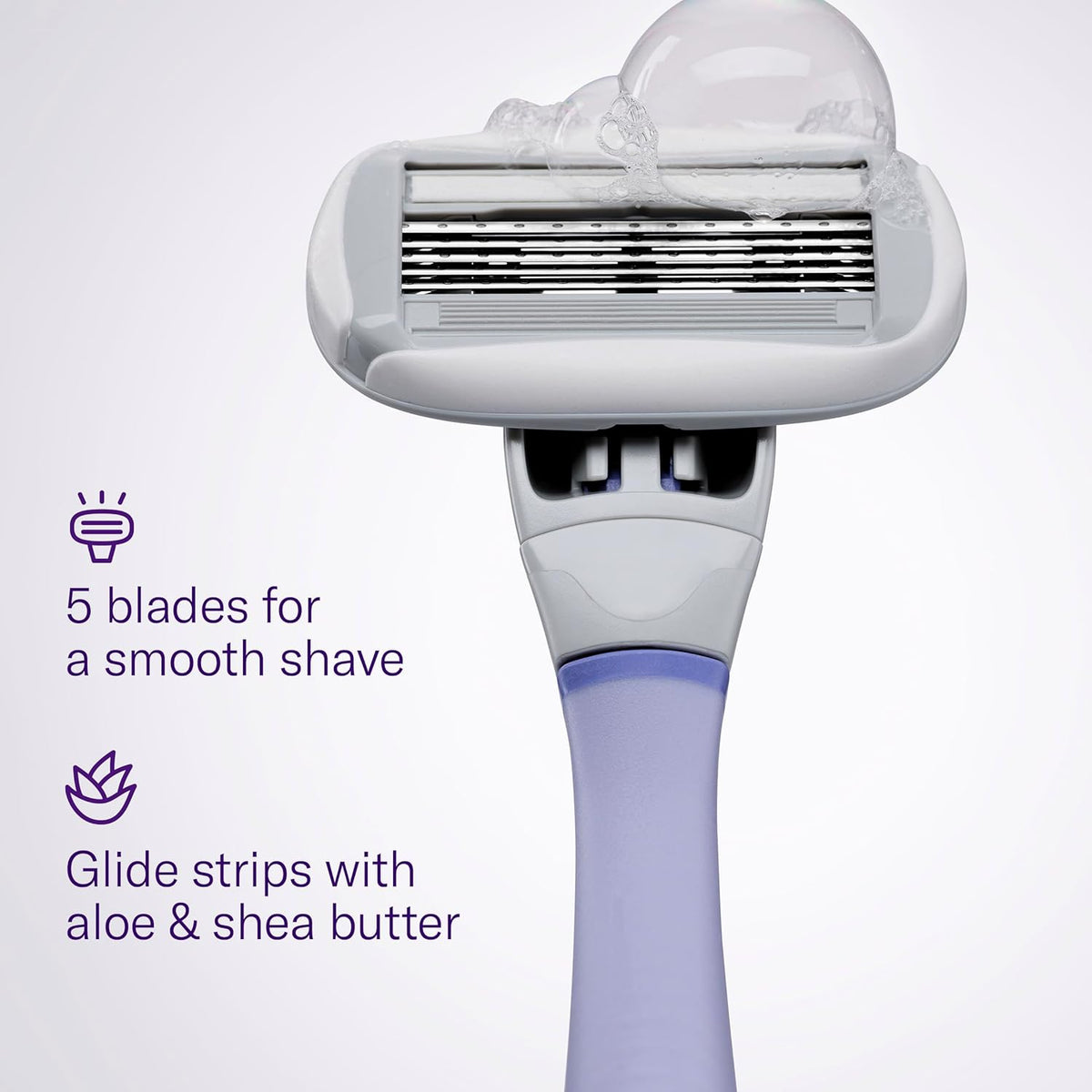 Flamingo Shaving Razor Set for Women - Original Razor Handle, 2 Blade Refills, Foaming Shaving Gel, and Shower Holder - Lilac