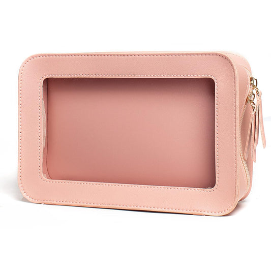 LETGO Clear Makeup Bags, TSA Approved Toiletry Bag with Zipper, Clear Makeup Organizer Fit Carry-on Travel Essentials,Clear Cosmetic Bags for Women Men (C-Pink)
