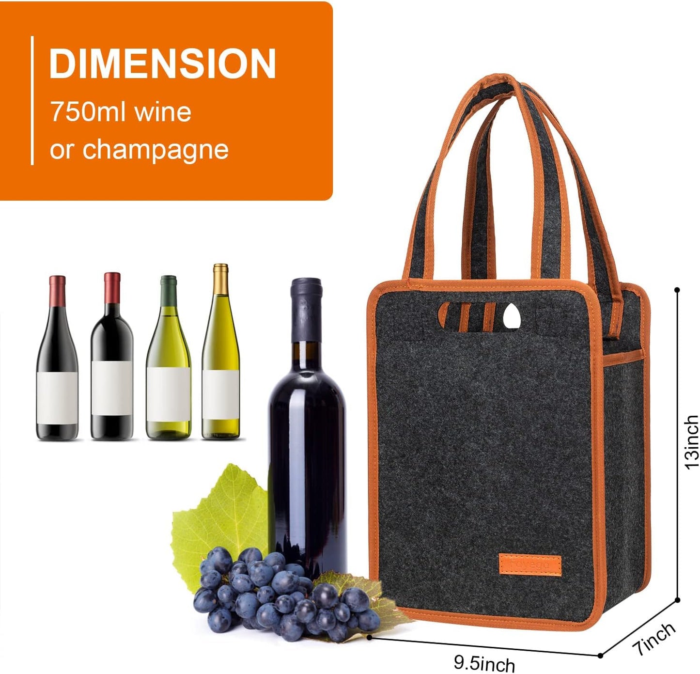 6 Bottle Wine Tote Bag, Insulated Thermal Padded Wine Carrier Tote, Reusable Wine Bags for Wine Bottles Travel, Camping and Picnic, Perfect Wine Lover Gift