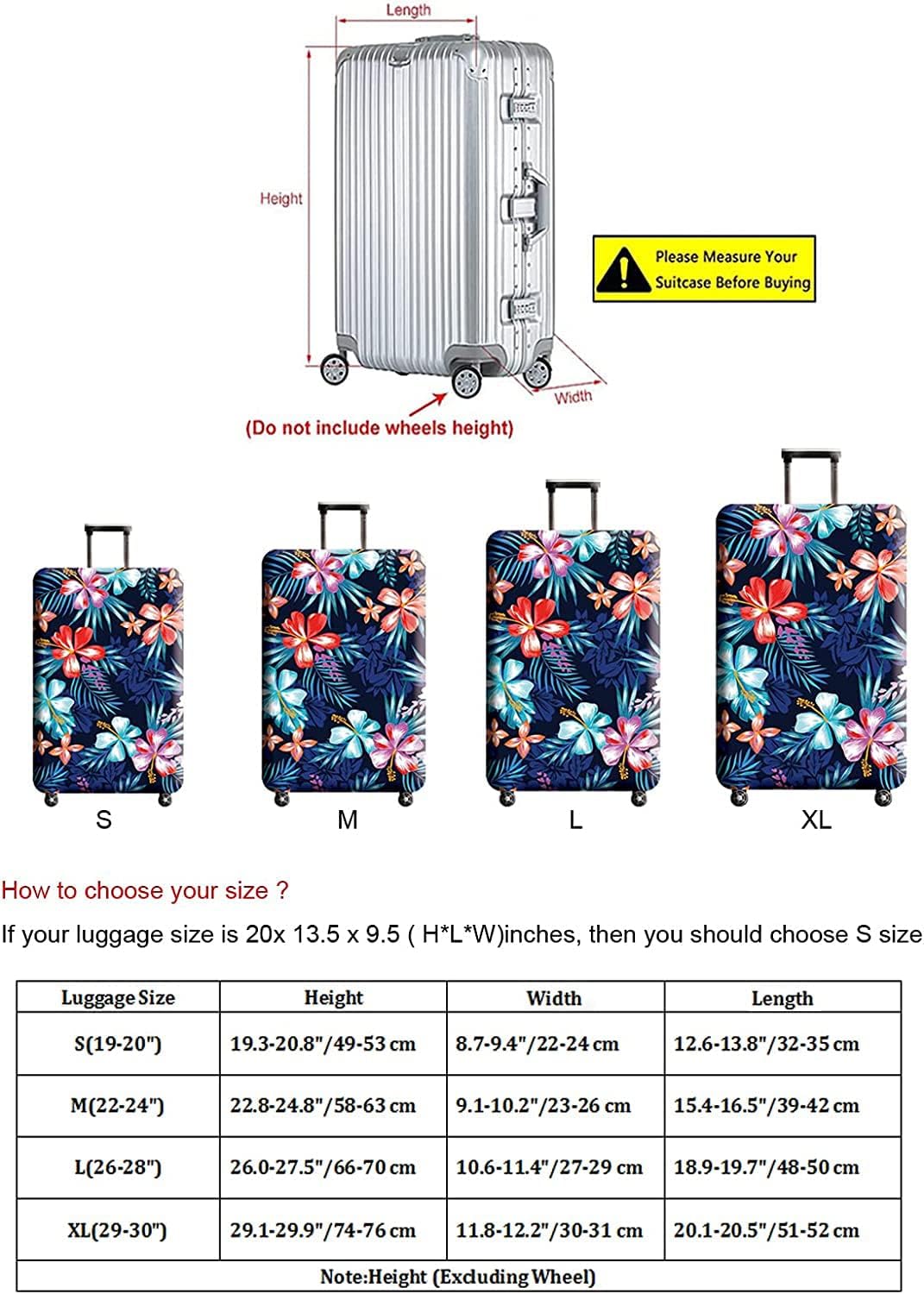 Luggage Cover, Protective Washable Suitcase Cover - Travel Elastic Spandex Suitcase Protector Fits 19 to 20 Inch Flower