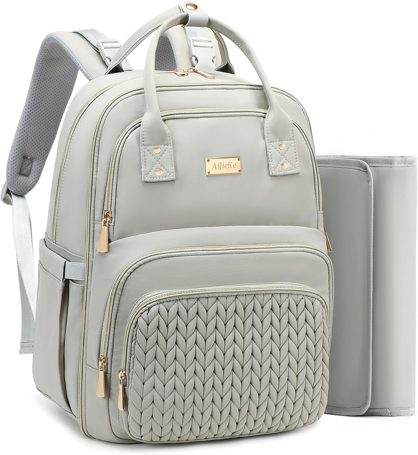 Diaper Bag Backpack - Large Multi functional, Boys, Girls & Baby Travel Essentials Tote with Changing Pad, Insulated Pockets, Stroller Straps, Waterproof - Baby Backpack for Mom & Maternity (Gray)