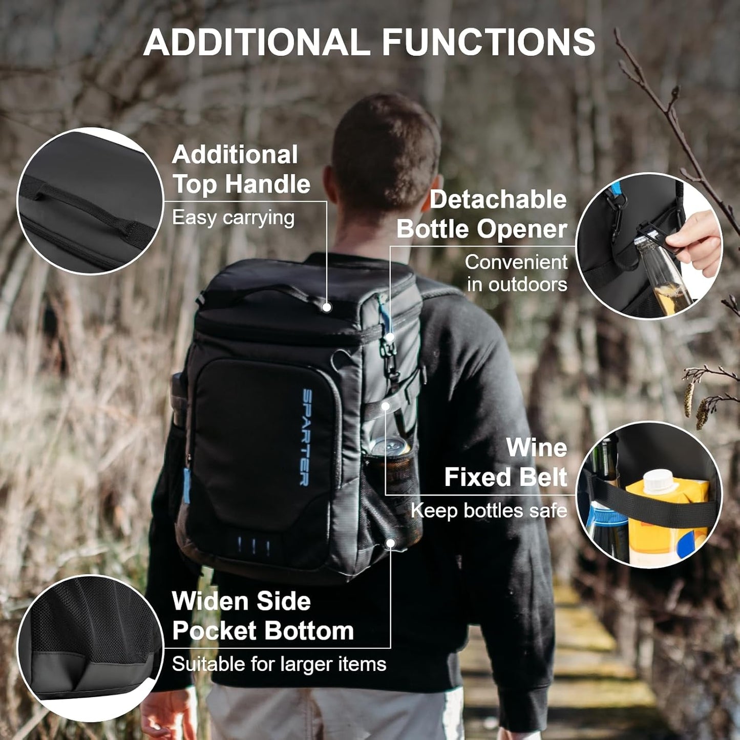 SPARTER Backpack Cooler Insulated Leak Proof 33/49 Cans, 2 Insulated Compartments Thermal Bag, Portable Lightweight Beach Travel Camping Lunch Backpack for Men and Women
