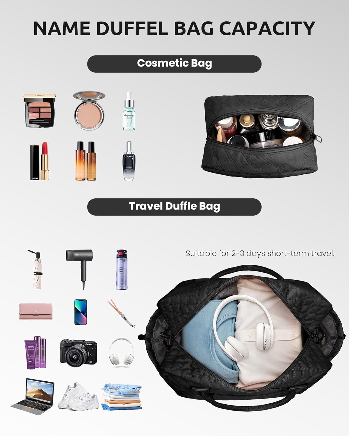 Gifts for Granddaughter-Initial Duffle Bag with Shoe Compartment, Personalized Weekender Bag, Monogram Overnight Bag, Letter Travel Bag with Makeup Bag，Daughter Friend Gifts (Letter S)