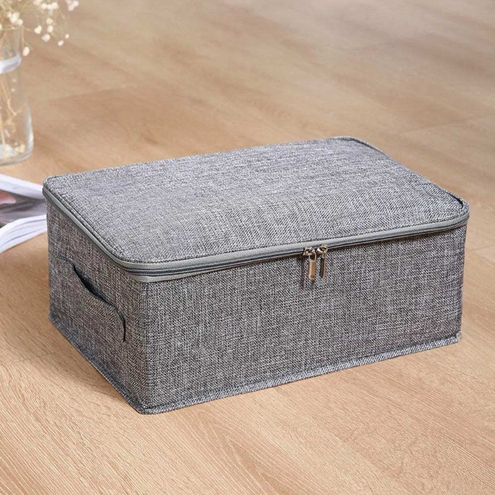 ANMINY 3PCS Storage Bins with Zipper Lids 13 Qt Lidded Fabric Storage Boxes Baskets Cubes with Handles Collapsible Washable Cotton Linen Closet Shelf Clothes Organizer Containers - Gray, Small