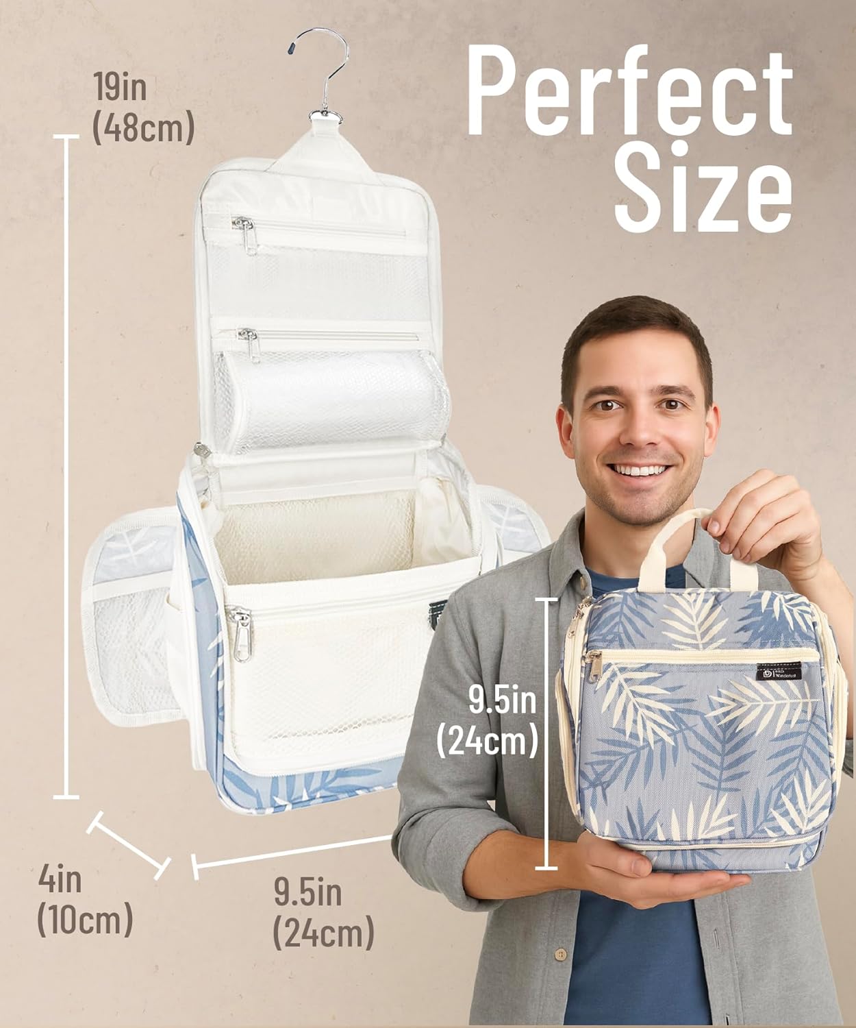 D&D Hanging Travel Toiletry Bag for Men and Women – Cosmetics, Makeup and Toiletries Organizer Kit with 10 Compartments, XXL Metal Swivel Hook, Water-Resistant Nylon