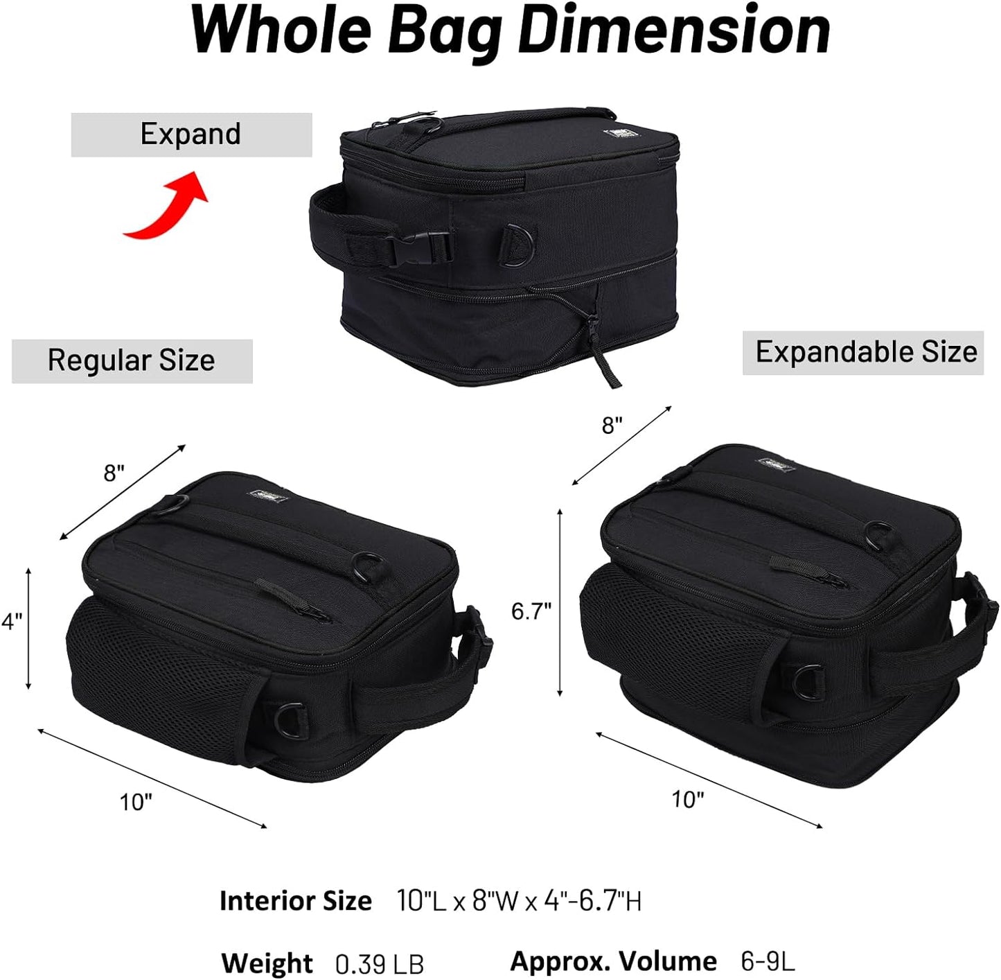 MIER Expandable Lunch Bag Insulated Lunch Box for Men to Work Travel Portable Lunchbox Bags with Shoulder Strap and Water Bottle Holder, Black