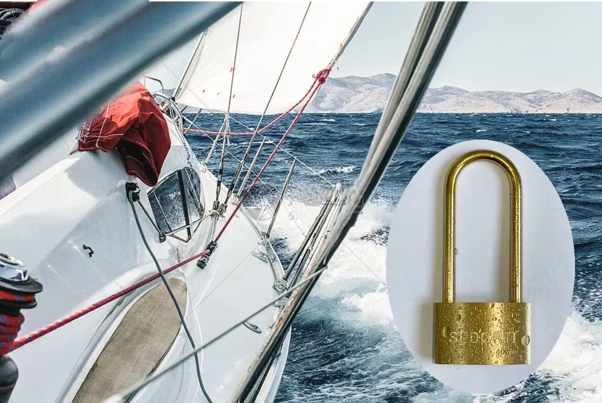 Weather Proof Lock, Keyed Alike Solid Brass Padlocks with Long Brass Shackle, Light Duty, 1-1/2" Wide Body, Marine Padlock, Anti Rust Lock, 2 Pack