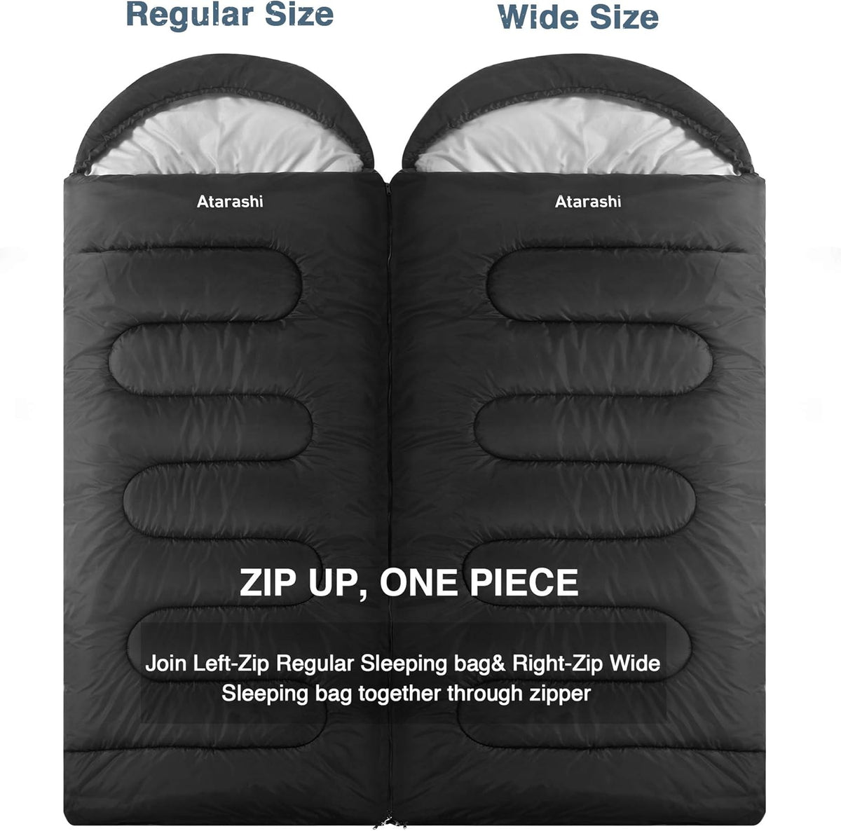 Atarashi Camping Sleeping Bag- 4 Seasons for Adults, Light, Warm, Extra-Large with Compression Sack- Great for Hiking, Backpacking & Outdoor Adventures