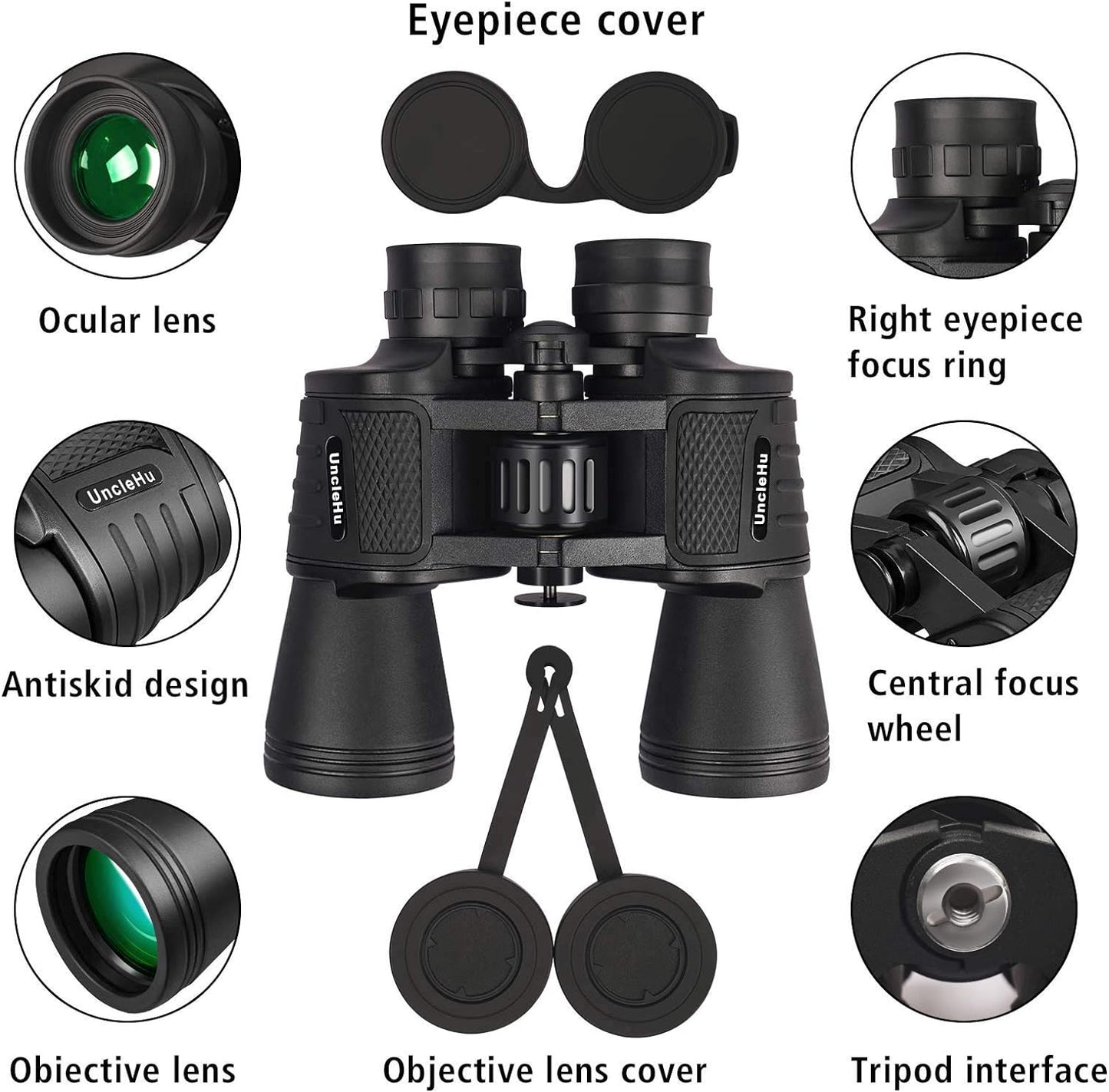 UncleHu 20x50 High Power Binoculars for Adults with Low Light Night Vision, Full-Size Waterproof Binoculars for Bird Watching Hunting Travel Football Games Stargazing with Carrying Case and Strap