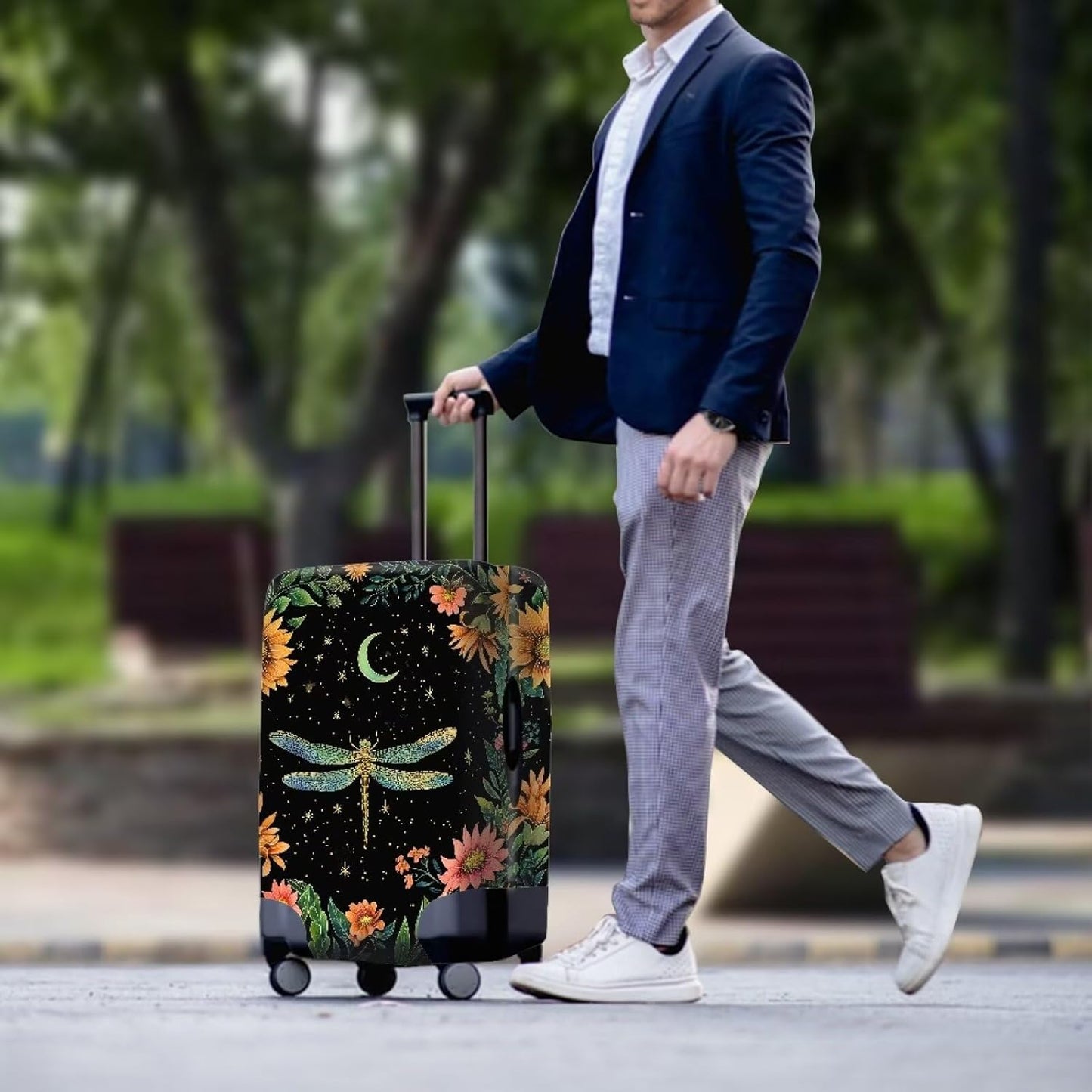 Dragonfly Luggage Cover for Womenn Girl Anti-Scratch Suitcase Covers Fit 18-21 Inch Travel Luggage Covers for Suitcase Star and Moon Luggage Cover Protector Decor Elastic Baggage Case