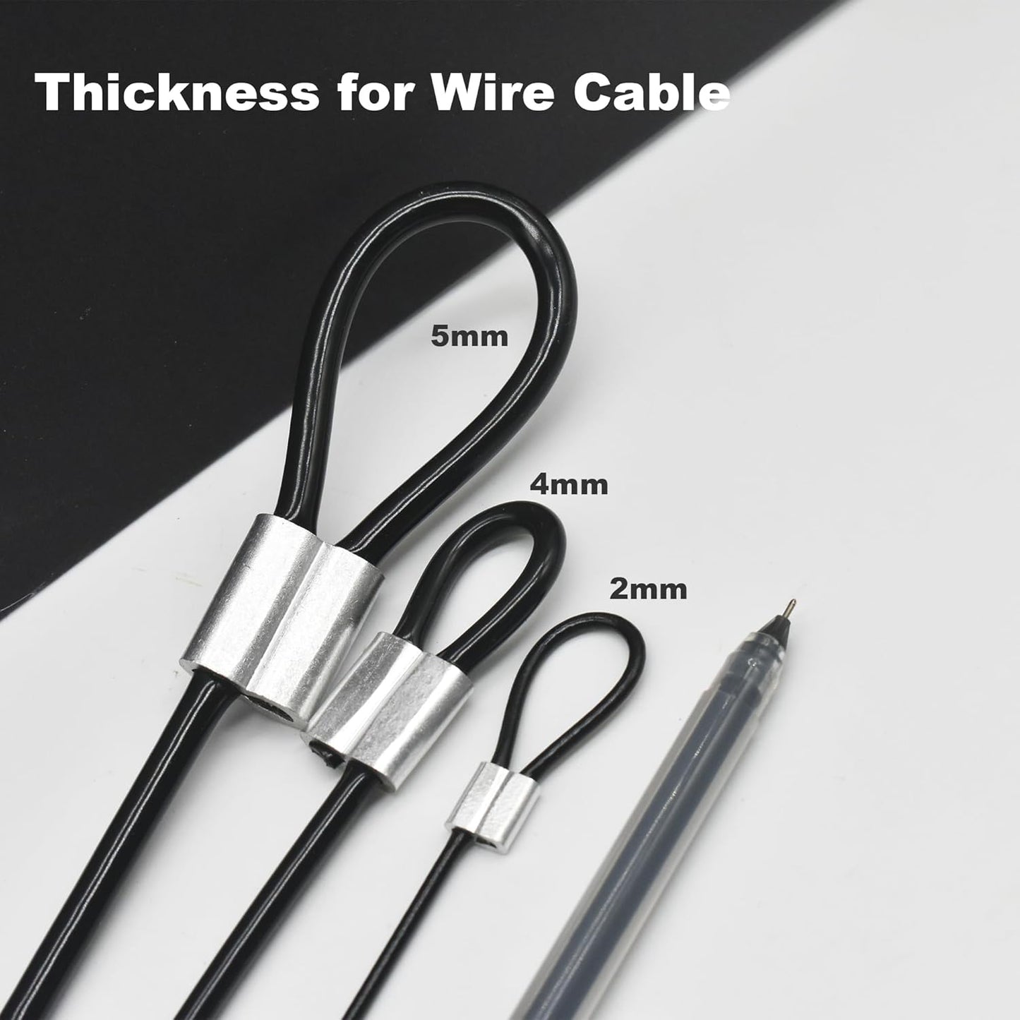 5 Pcs 5mm Wire 48 inch Vinyl Coated Stainless Steel Cable with Loops Short Wire Rope Lanyard Lock Security Chain Link for Outdoor Gates, Black(5mm x 48inch)