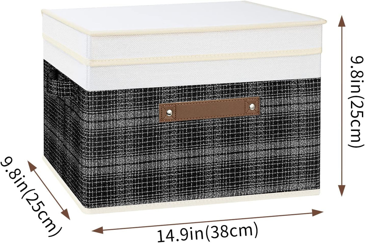 TYEERS Collapsible Storage Bins with Lids, Patchwork Design, Washable, Fabric Storage Boxes, 14.9x9.8x9.8 inches, 5 Pack, Black