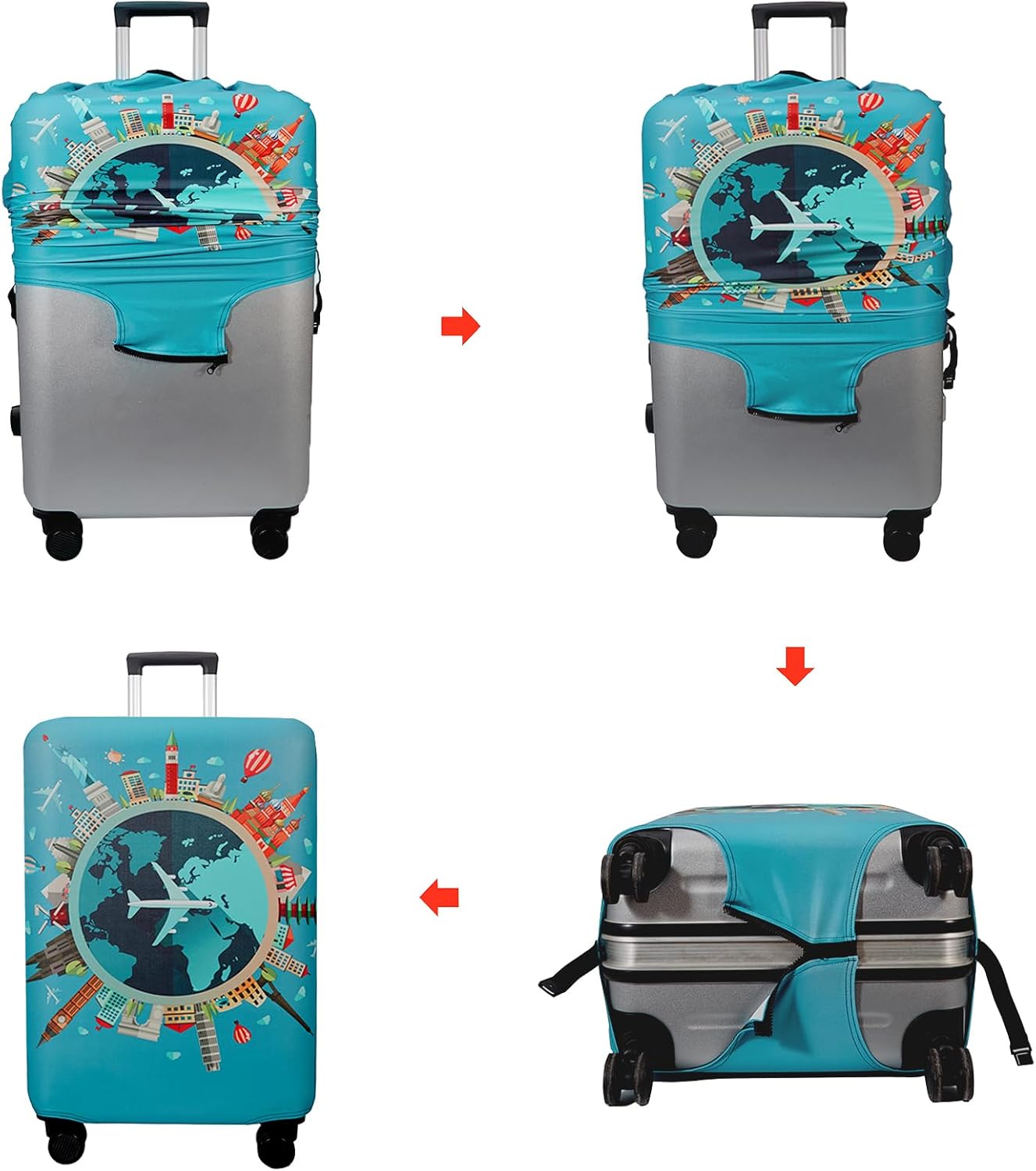 WUJIAONIAO Travel Luggage Cover Baggage Suitcase Cover Protector Skins 18-32 Inch (A15 Go Travel, M (for 22-24 inch luggage))