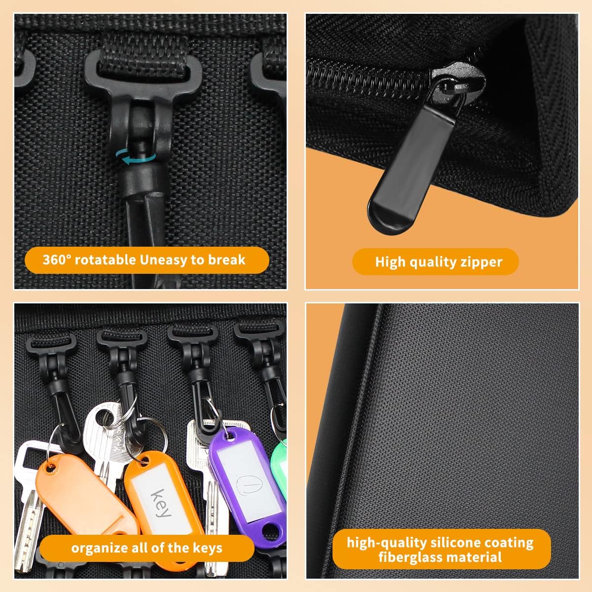 Sdstone Portable Zippered Key Case,Fireproof And Waterproof Key Organizer With 54 Key Hooks And Tags, Portable Key Binder,Key Storage For Real Estate Sales,Hotel Executives, Car Service