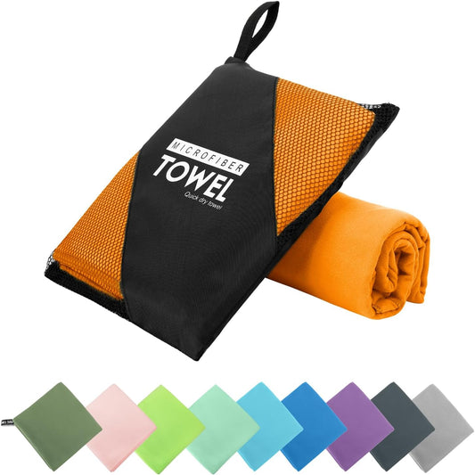 Microfiber Travel Towel, Soft Lightweight Quick Dry Towel, Super Absorbent Compact Travel & Sports & Beach Towels for Camping, Backpack, Gym, Swimming, Yoga, Hiking (L:24"×48" -Orange)