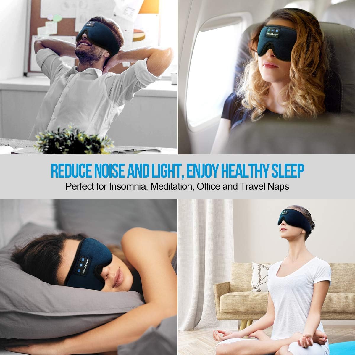 MUSICOZY Sleep Headphones, Bluetooth 5.4 Sleep Mask Headband Headphones Sleeping Eye Mask, Wireless Music Earbuds Earphones with HD Ultra-Thin Stereo Speakers for Side Sleepers Men Women