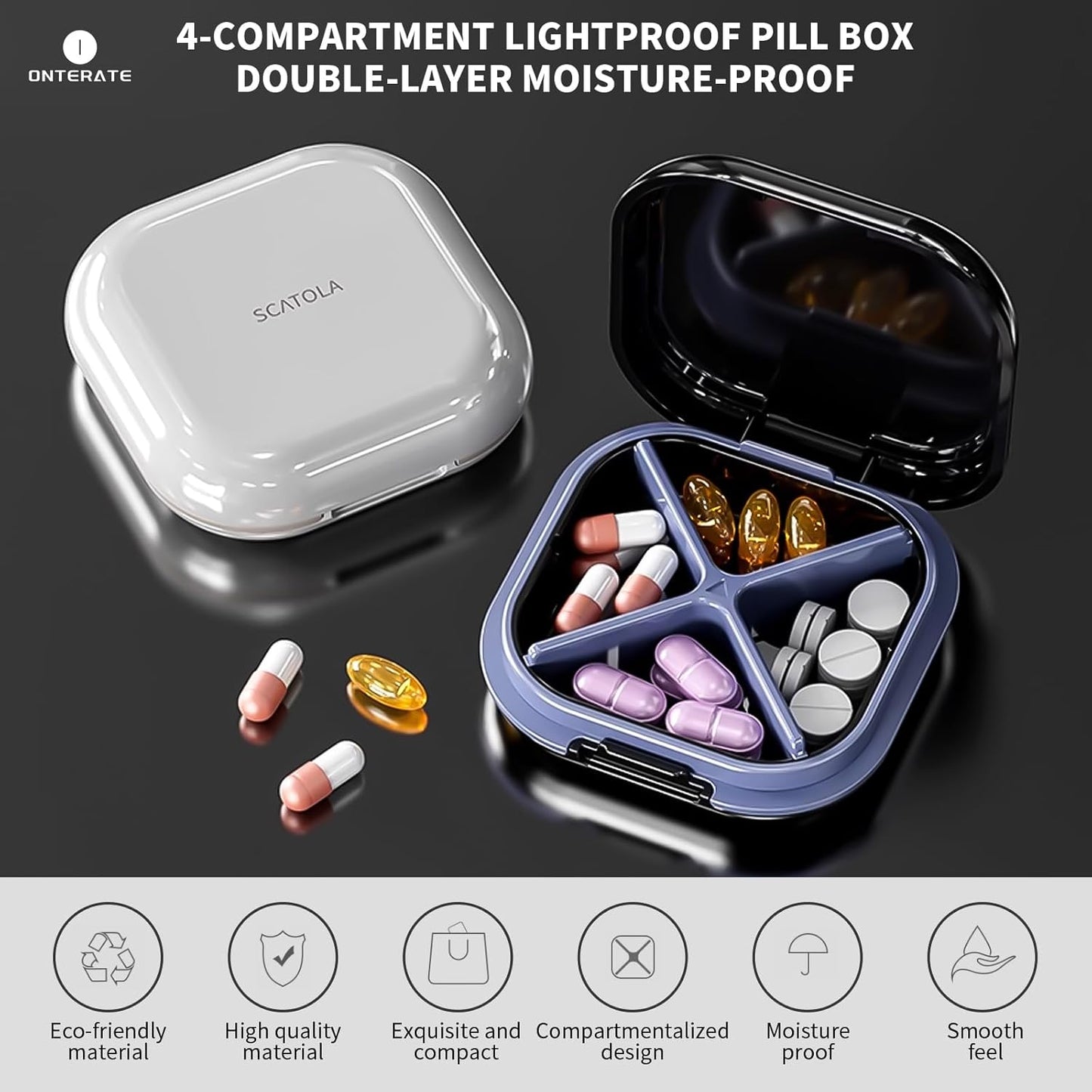 Small Pill Case, Travel Pill Box, Portable Pill Organizer, Pill Container for Pocket 4 Compartments, Daily Compact Travel Medicine Holder for Vitamins Medication (Blue)