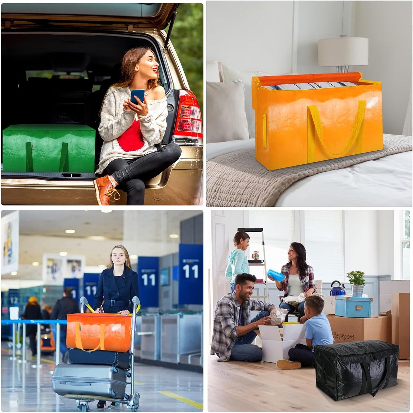 BALEINE 8-Pack Oversized Moving Bags with Reinforced Handles, Heavy-Duty Storage Tote for Clothes, Moving Supplies (Light Yellow, 8-Pack)