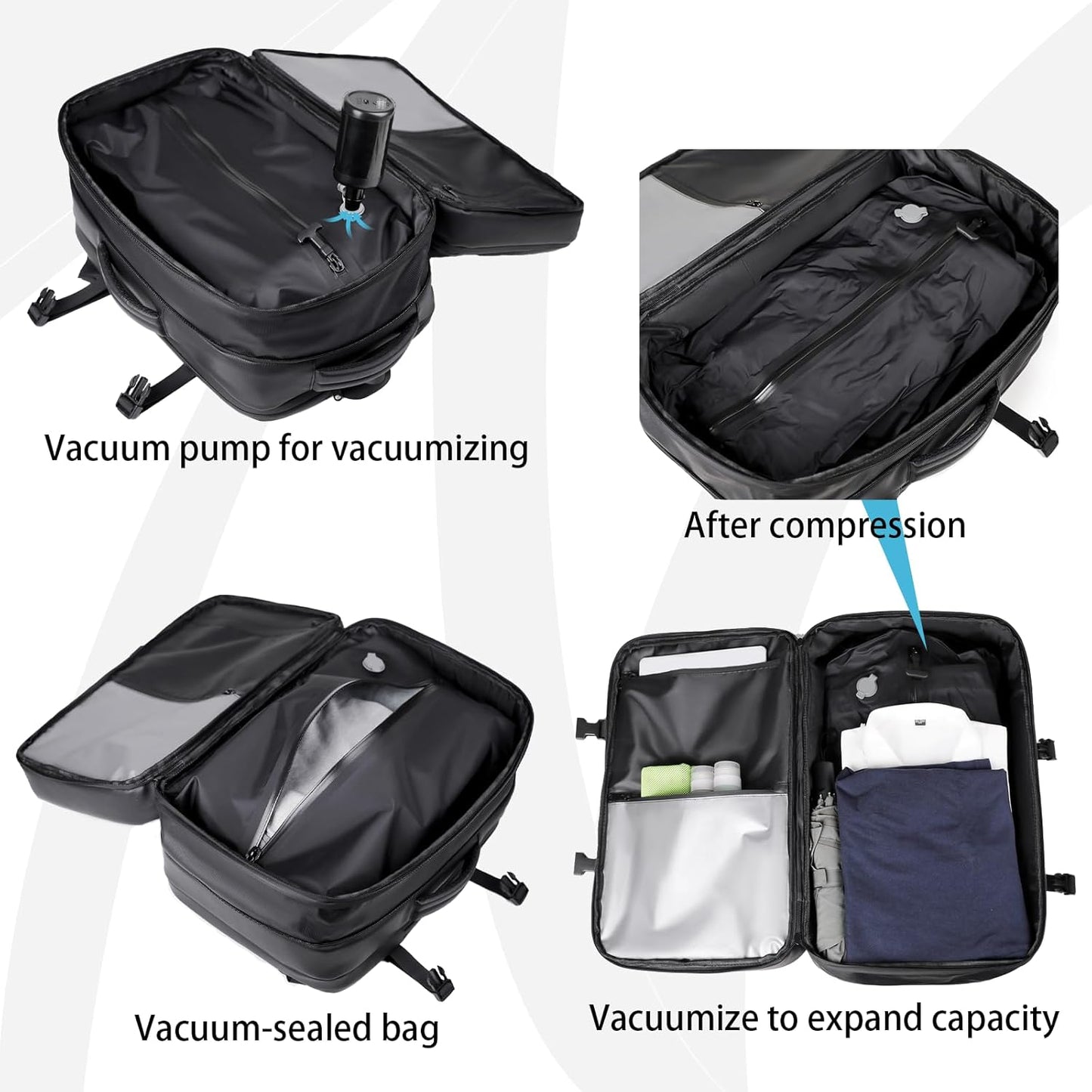 Vacuum-sealed travel computer backpack, Water-Resistant, With vacuum pump, Multiple Compartments, Anti-theft combination lock (Grey)