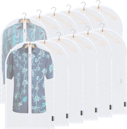 BALEINE 40'' Translucent Garment Bags, 12 Packs PEVA Dress Bag for Closet Clothes Dresses Suit Coats Storage (White, 12PK)