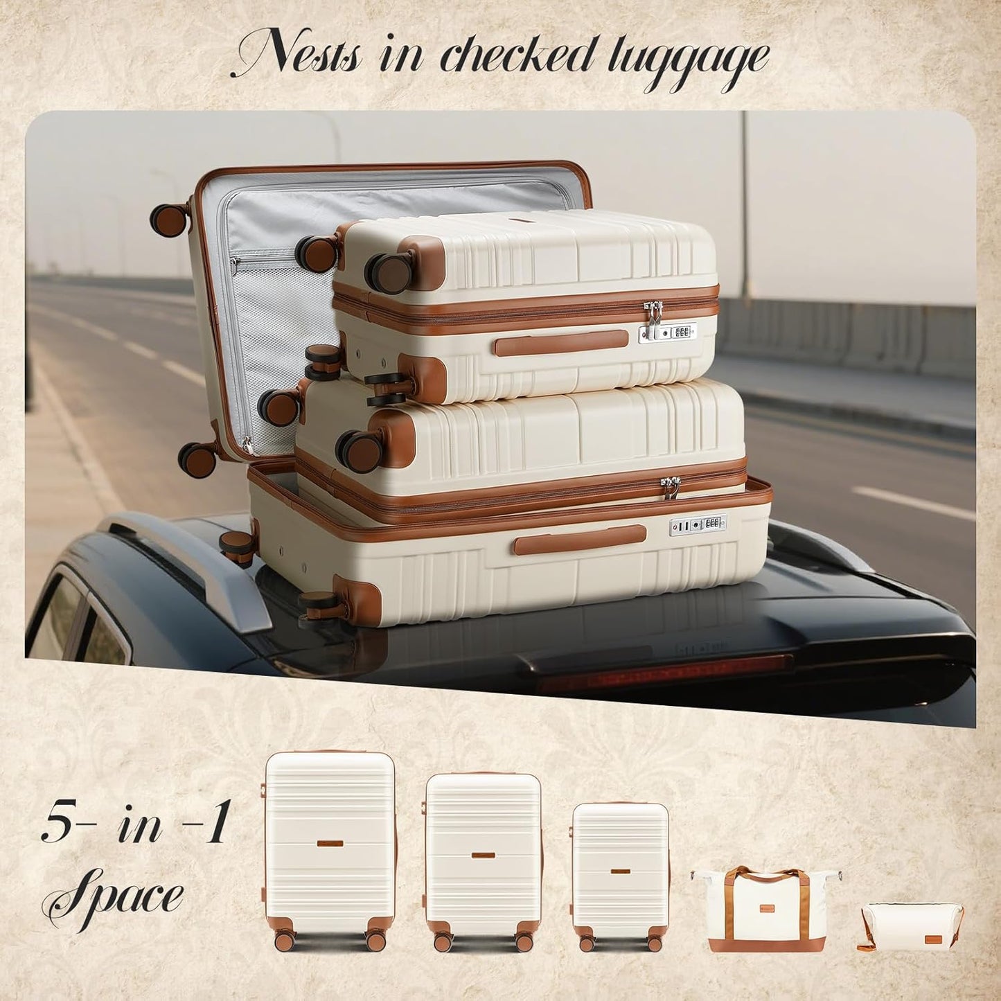 Luggage Sets with spinner wheels, PC+ABS Hard Shell Travel Luggage,Lightweight Carry-on suitcases with TSA Lock,YKK Zippers (Green, 5 piece sets(20/24/28/DB/TB))