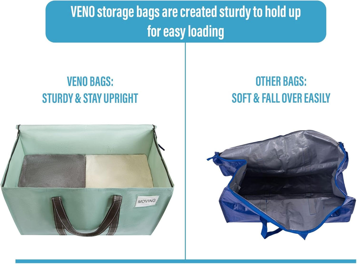 VENO 10 Pack Moving Bags, Heavy Duty, Moving Boxes Alternative, Packing Storage Supplies for Dorm Room Essentials with Zipper for Clothes, Extra Large Totes for Packaging (Shiny Light Green, 10 Pack)