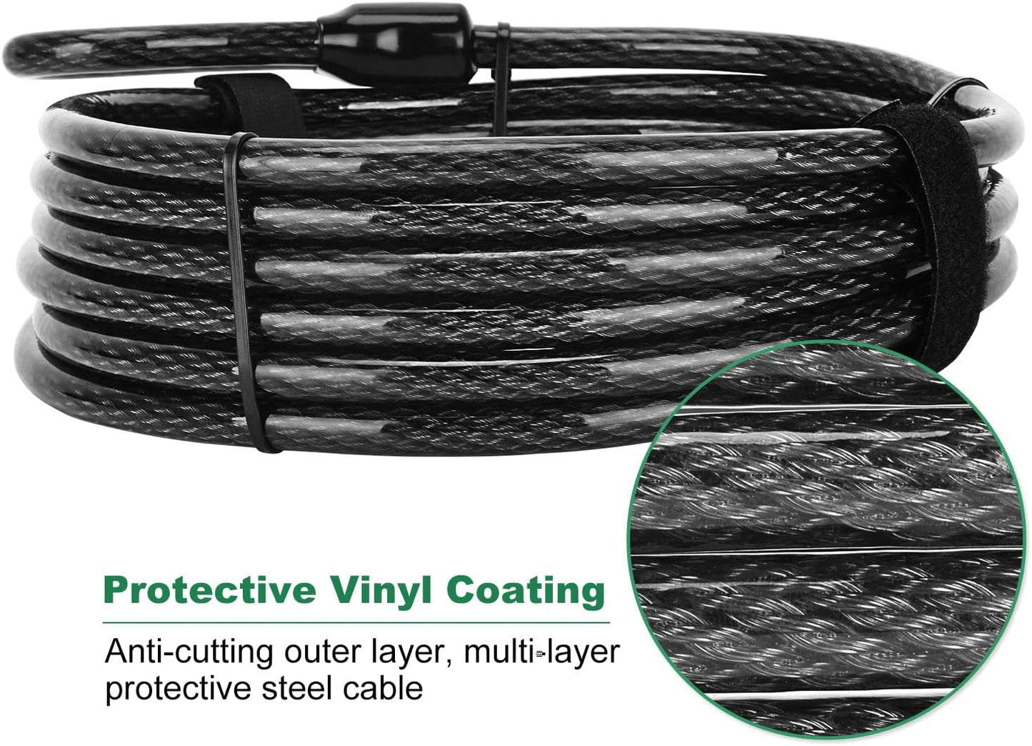 33 ft x 1/2" Heavy Duty Cut-Proof Security Cable | Flexible Vinyl-Coated Braided Steel with Looped Ends | Weatherproof Anti-Theft Locking Cable for Bikes, Gates, Kayaking & Outdoor Equipment
