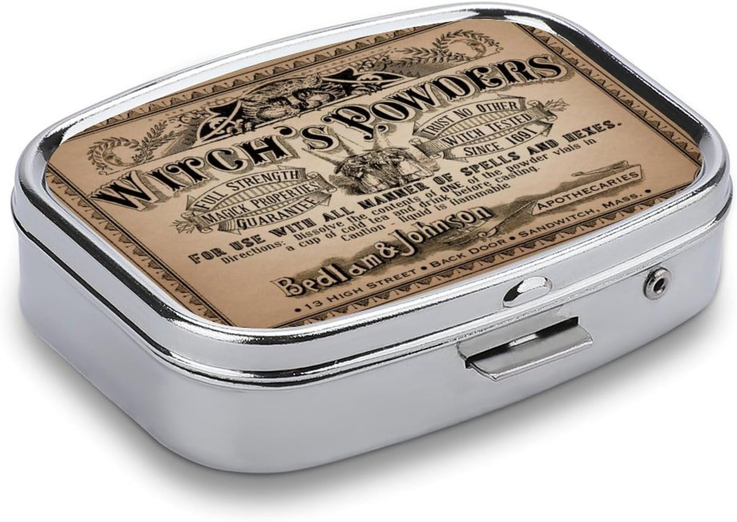 Metal 2 Compartment Pill Organizer Travel Friendly Portable Compact Pill Box Cute Pill Case to Hold Vitamins,Fish Oil,Supplements,Meds,Tablet for Purse,Pocket. (Power)
