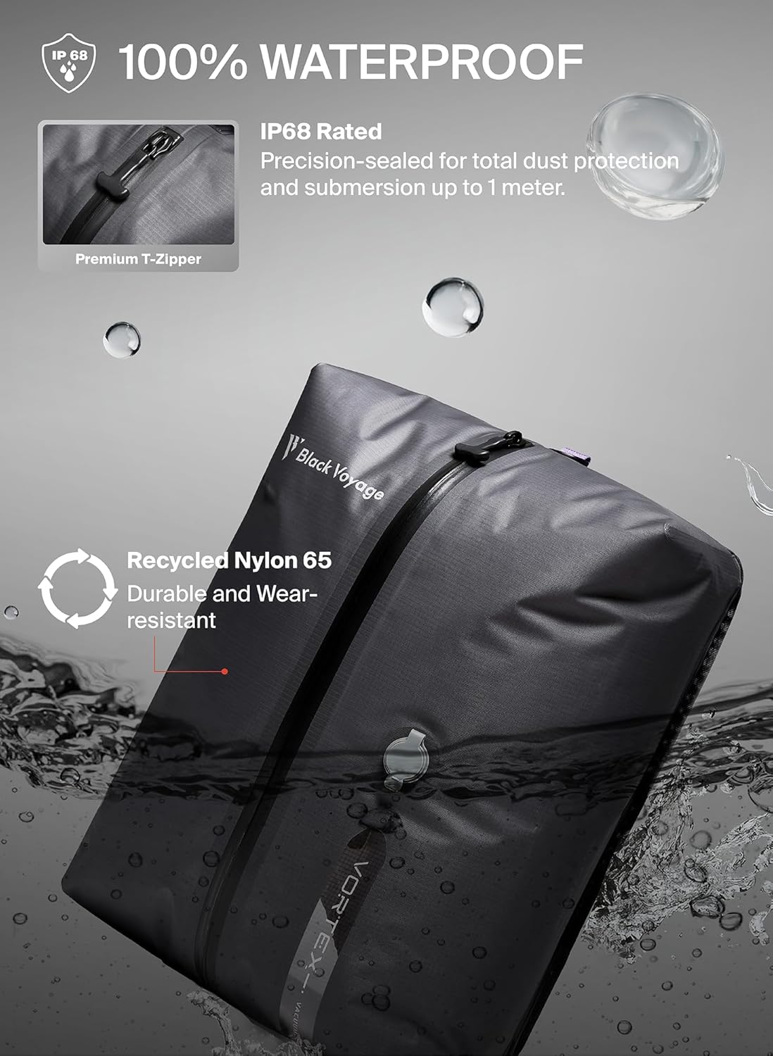 Black Voyage Reusable Vacuum Compression Travel Bag for Carry-On Suitcase and Backpack, Recycled IP67 Waterproof Space Saver Vacpack (2-Pack, 18L - Pump Included)