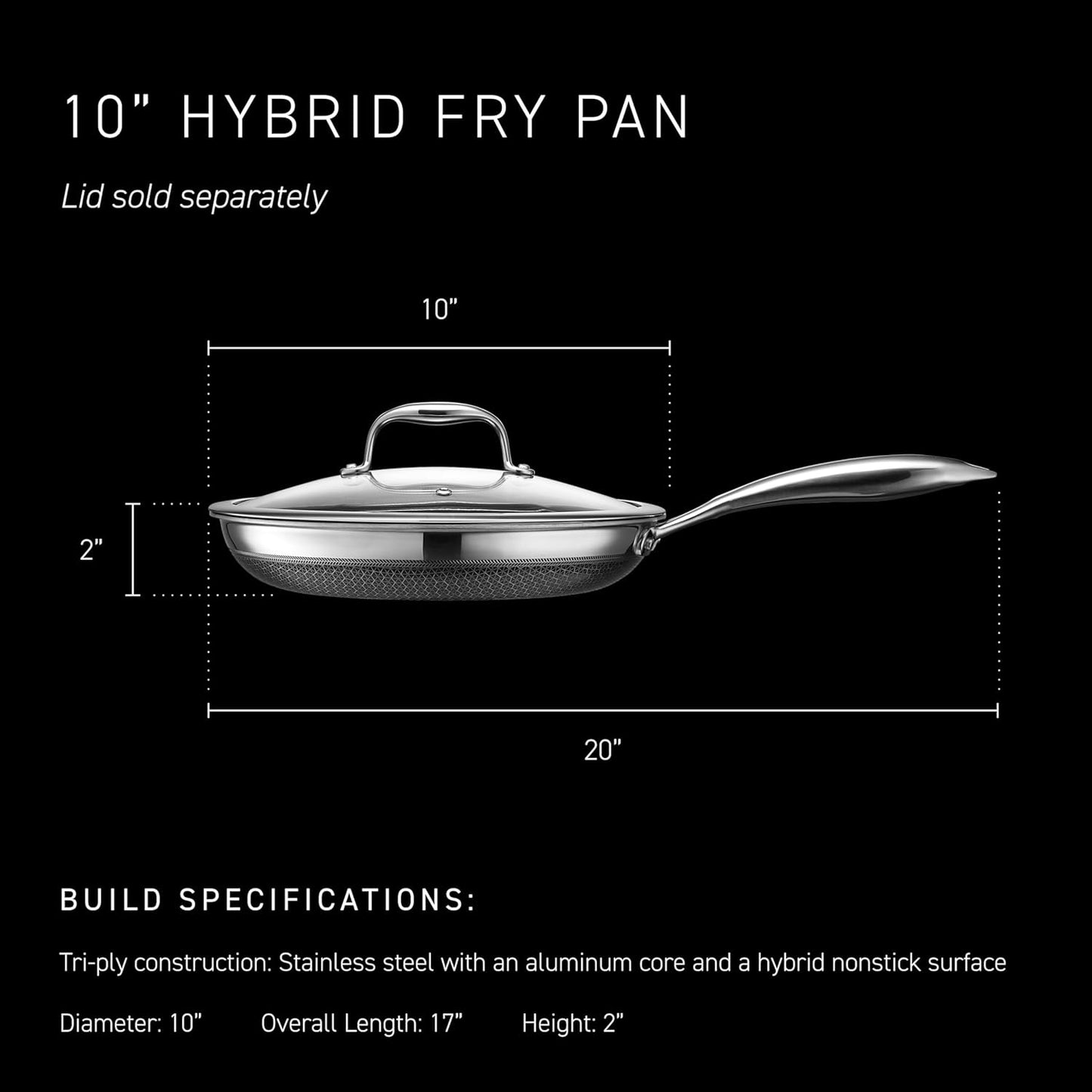 HexClad Hybrid Nonstick 10-Inch Frying Pan, Stay-Cool Handle, Dishwasher-Friendly, Oven-Safe Up to 900°F, Induction Ready, Compatible with All Cooktops