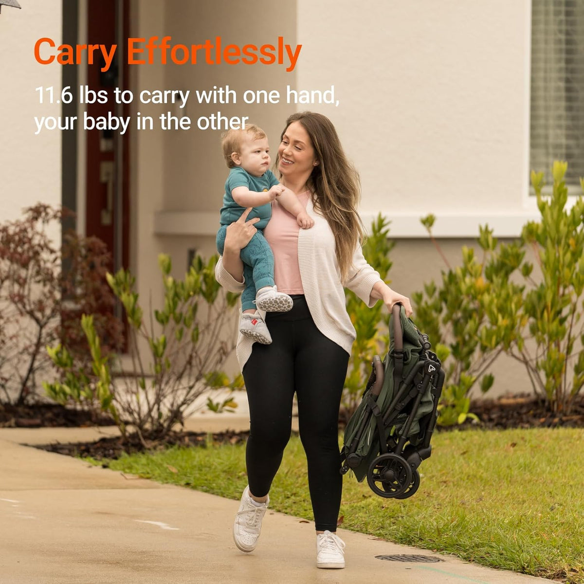 Lightweight Baby Travel Stroller with Carbon Fiber Frame, Compact & Airplane-Friendly, One-Handed Folding Design, 11.6 lbs, Perfect for Toddlers, Organizer & Cushion Included, Green