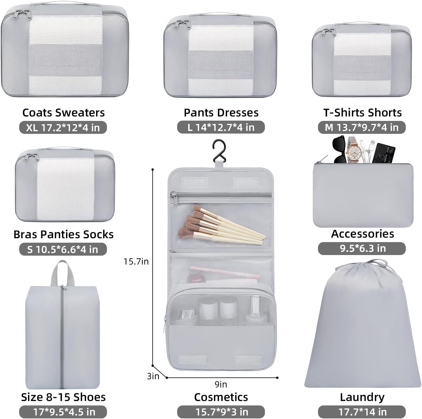 BAGAIL 6 Set/8 Set/10 Set Packing Cubes Various Sizes Packing Organizer for Travel Accessories Luggage Carry On Suitcase