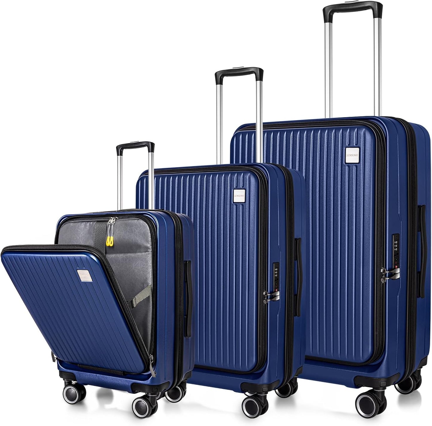 Luggage Sets 3 Piece, ABS Lightweight 20in/24in/28in Luggage, Expandable Carry On Suitcase Set with TSA Lock & Double Wheels, Front Open Hardshell Luggage Sets (Blue)