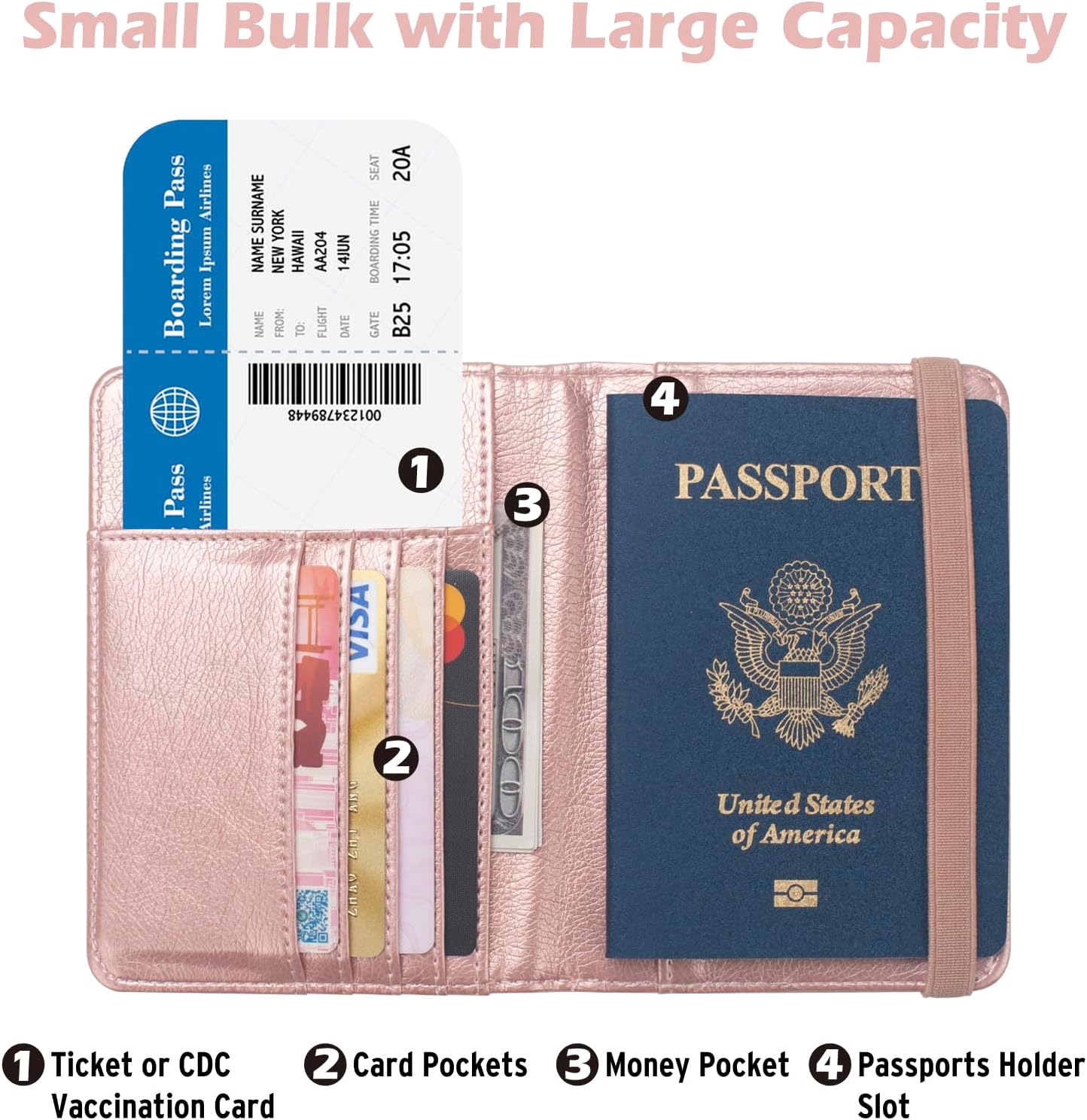 Coowayze US Passport Holder Wallet for Travel Men Women RFID Blocking Passport Cover Case, Waterproof Pink Leather Passport Book Protector with Vaccine Card Slot Travel Document Organizer