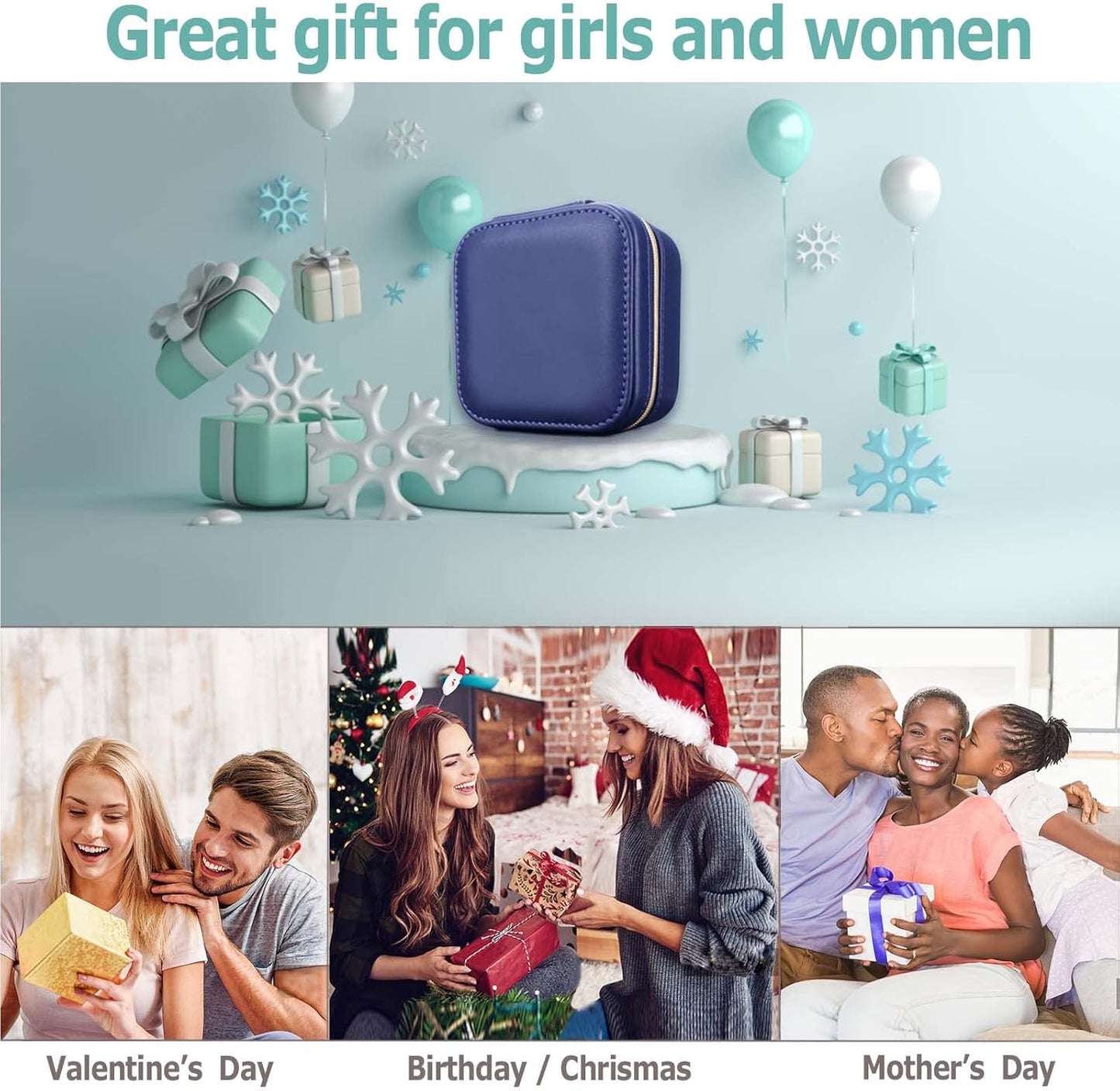 Travel Small Portable Mini Jewelry Case for collection Rings Necklaces Earrings and Lipstick Blue