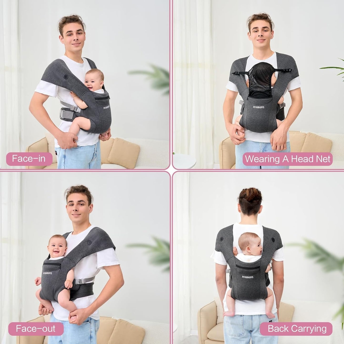 Newly Upgraded Baby Carrier Newborn to Toddler - Infant Carrier for Babies 0-36 Months, Ergonomic and Cozy Carrier with Soft Fabrics for Face-in and Face-Out Front, Dark Gray