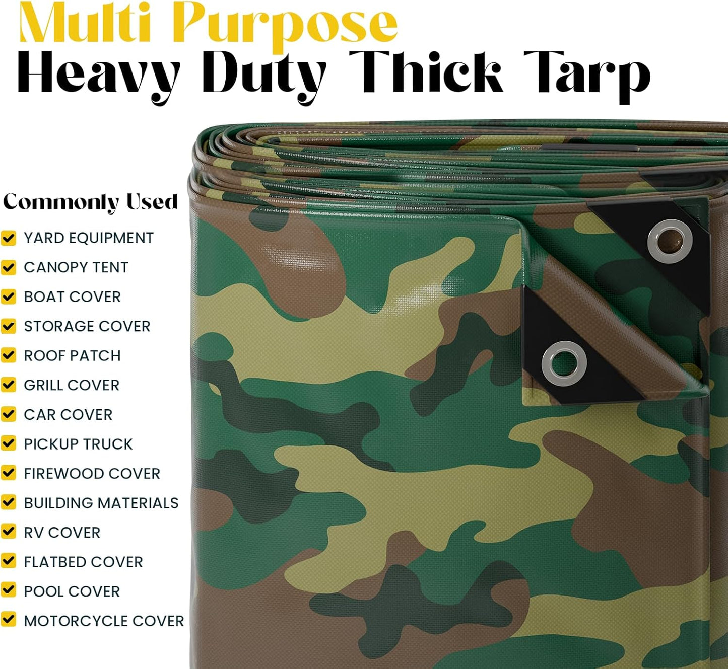 Core Tarps Extreme Heavy Duty 20 Mil Tarp Cover, Waterproof, UV Resistant, Rip and Tear Proof, Poly Tarpaulin with Reinforced Edges for Roof, Camping, Patio, Pool, Boat (Camouflage/Green 25′ X 40′)