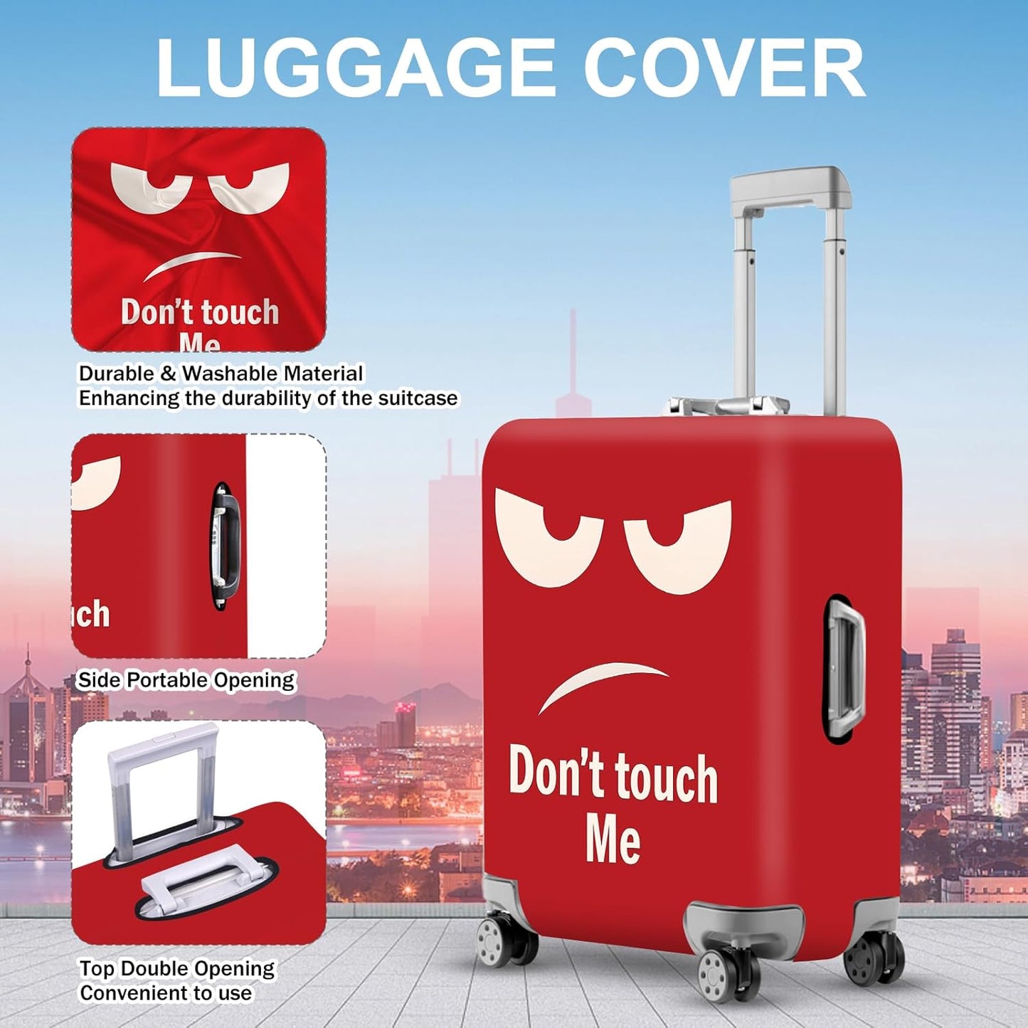ANNA QUEEN Funny Luggage Cover, Don't Touch Me Red Face Design, Stretchable, Washable Travel Protector for 32-34 Inch Luggage