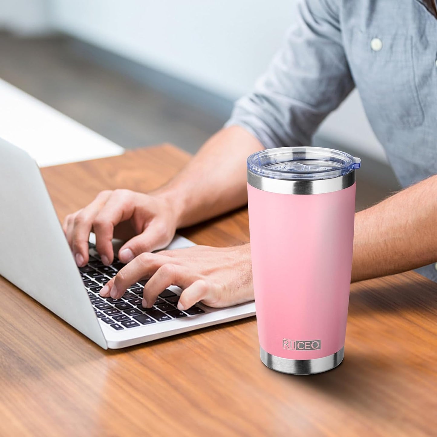 20oz Tumbler with Straw and Brush, Stainless Steel Vacuum Insulated tumbler, Double Wall Insulated Coffee Tumbler for Outdoor, Home, Travel,Office (Light pink,4pcs)
