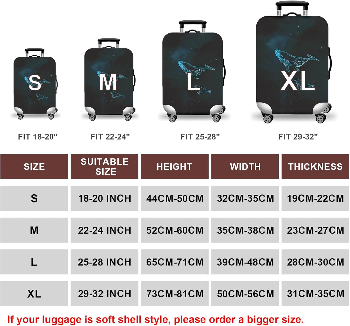 WUJIAONIAO Travel Luggage Cover Baggage Suitcase Cover Protector Skins 18-32 Inch (dolphin, L (for 25-28 inch luggage))