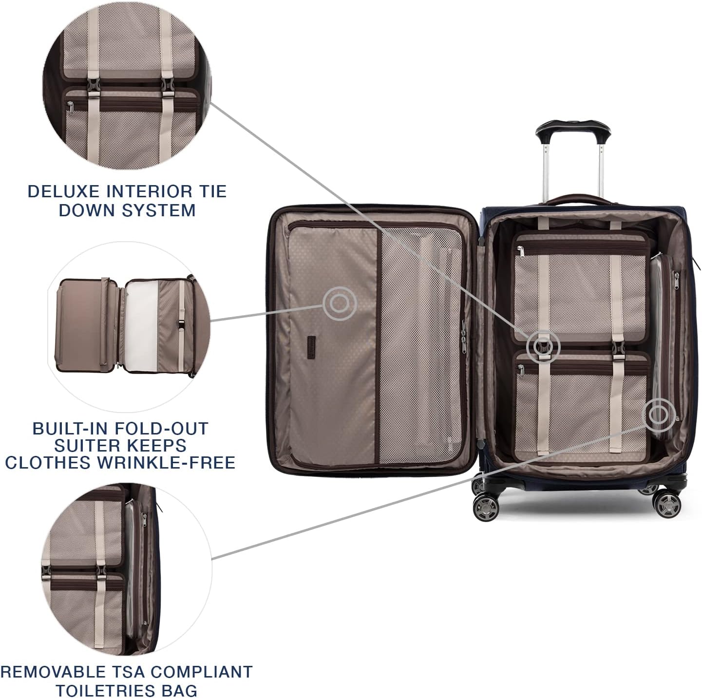 Travelpro Platinum Elite Softside Expandable Checked Luggage, 8 Wheel Spinner Suitcase, TSA Lock, Men and Women, True Navy Blue, Checked Medium 25-Inch