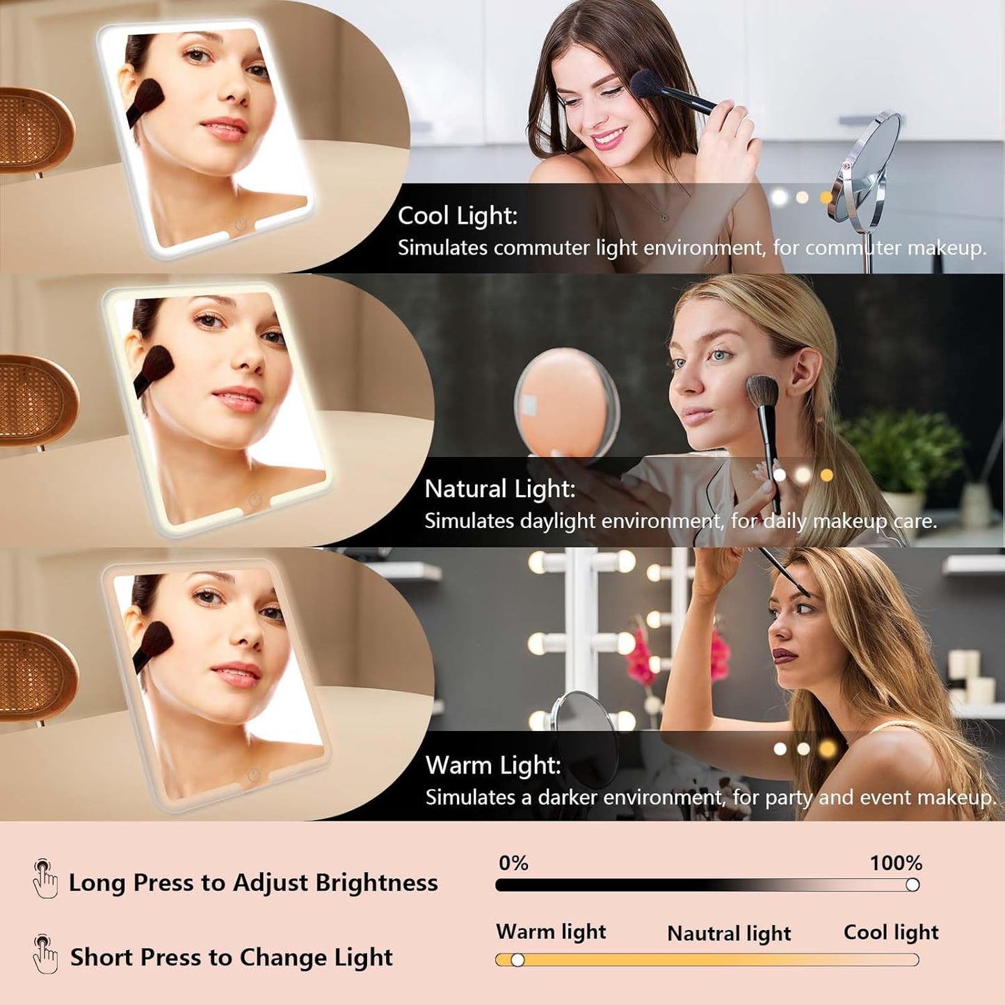 Travel Makeup Bag with LED Mirror Travel Makeup Organizer with 3 Lighted Settings, Adjustable Dividers and Makeup Brush Storage Bag Caramel