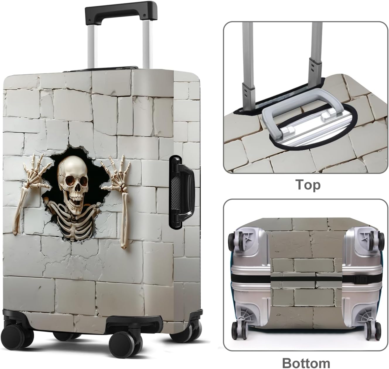 Luggage Cover Washable Suitcase Protector Anti-Scratch,Stretchable Fit for 20-34Inch Luggage Durable Travel Bag Cover with Zipper Closure (Skull, S(fits 20-22inch suitcase))