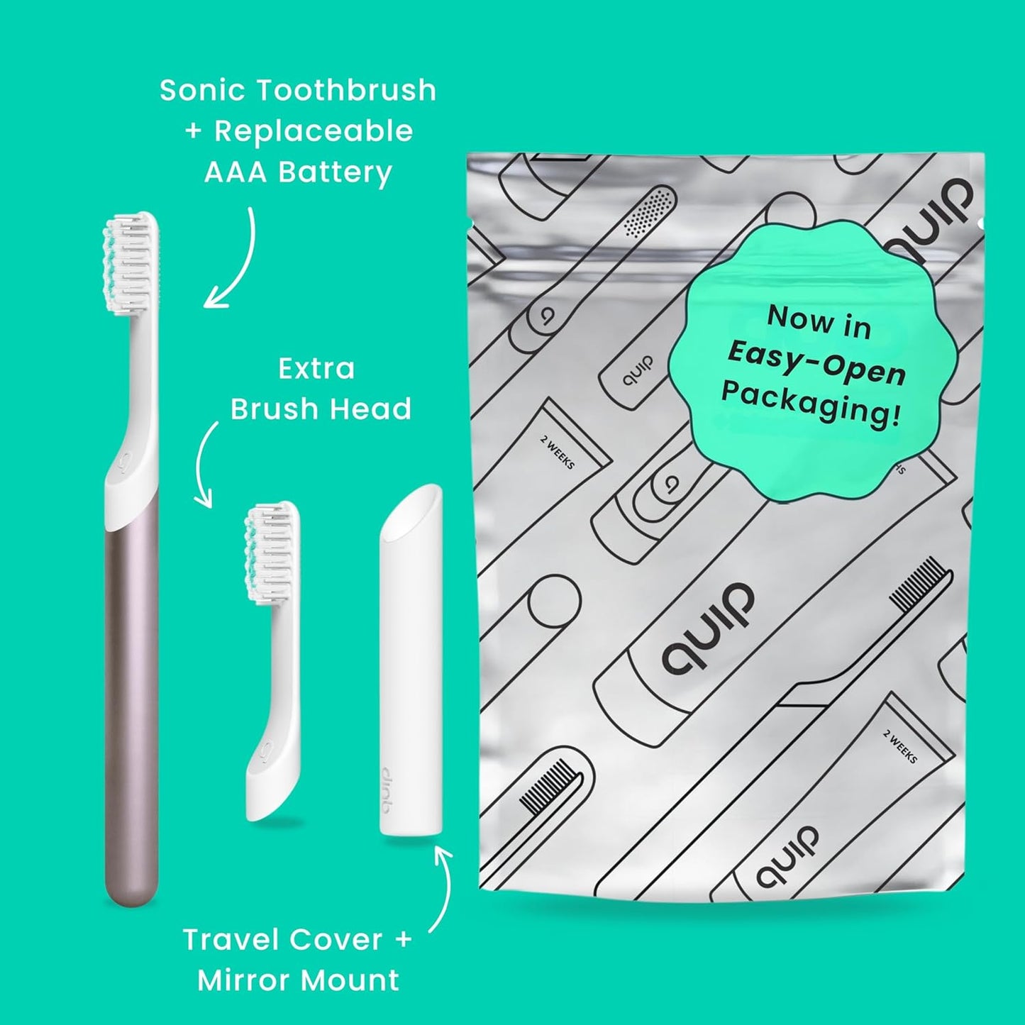 Quip Metal Sonic Toothbrush, Electric Toothbrush for Adults –Time Travel & Soft Bristles with Travel Case & Replaceable Brush Head -3-Month Battery Life - Dusk Plum