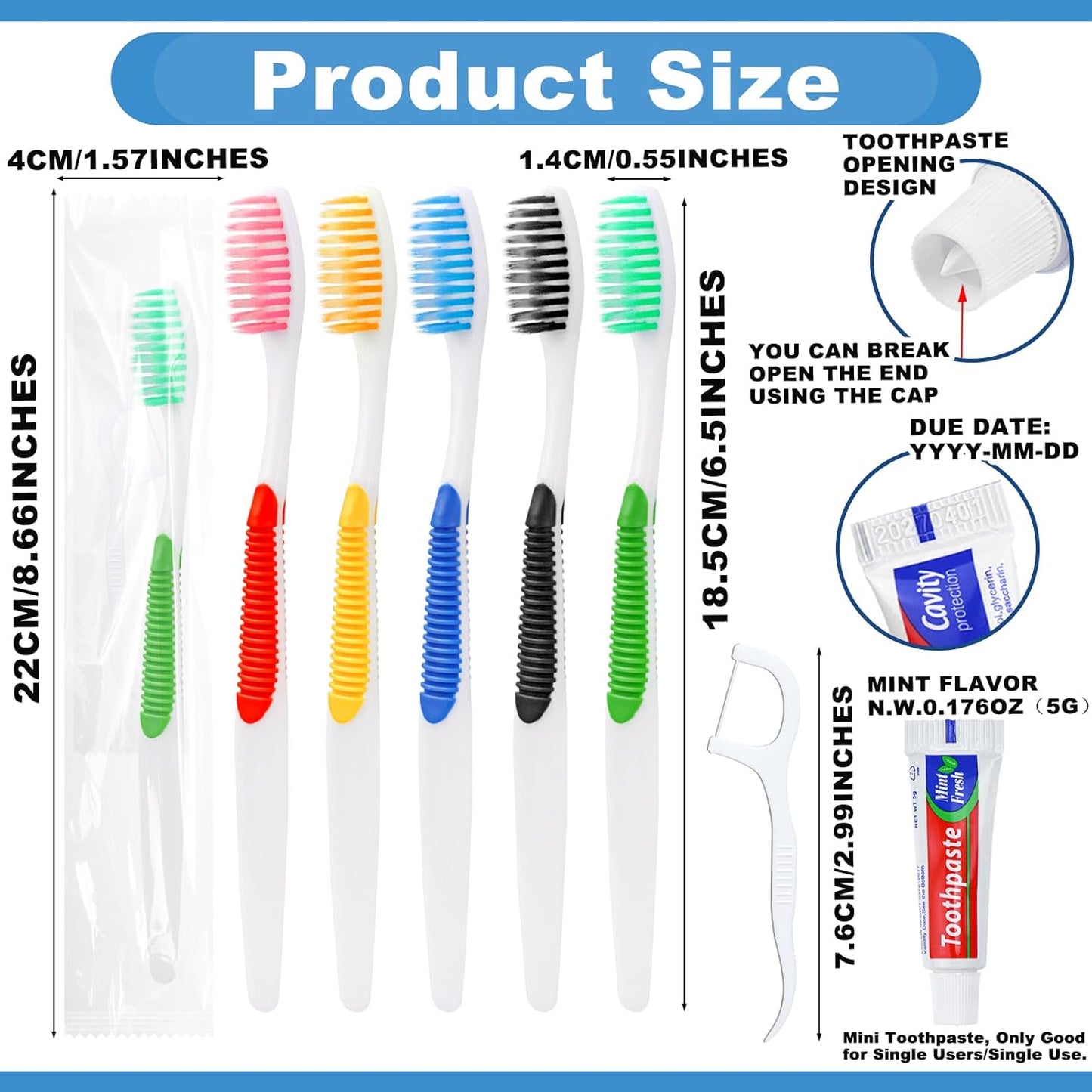 Disposable Toothbrushes with Toothpaste and Floss,10pcs Single Use Individually Wrapped Disposable Travel Toothbrushes and Dental Floss Kit Bulk for Homeless,Airbnb,Dentist,Hotel(5 Colors)