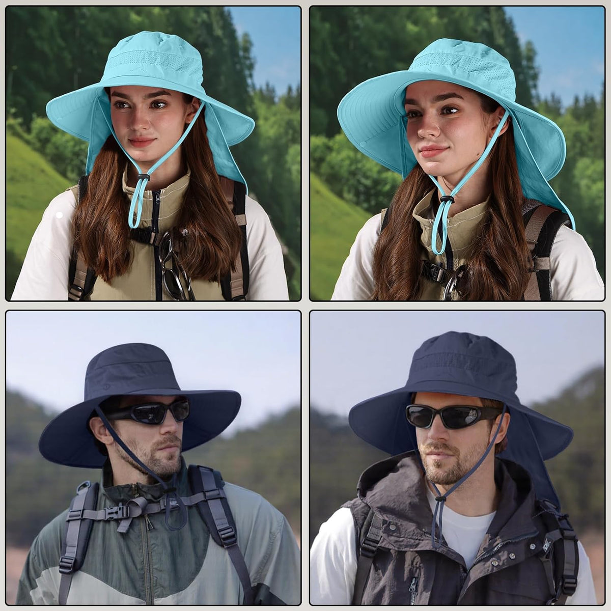 Sun Hats for Men Women, UPF50+ Protection Safari Hat,Wide Brim Fishing Hat with Neck Flap,Bucket Hats for Beach Hiking